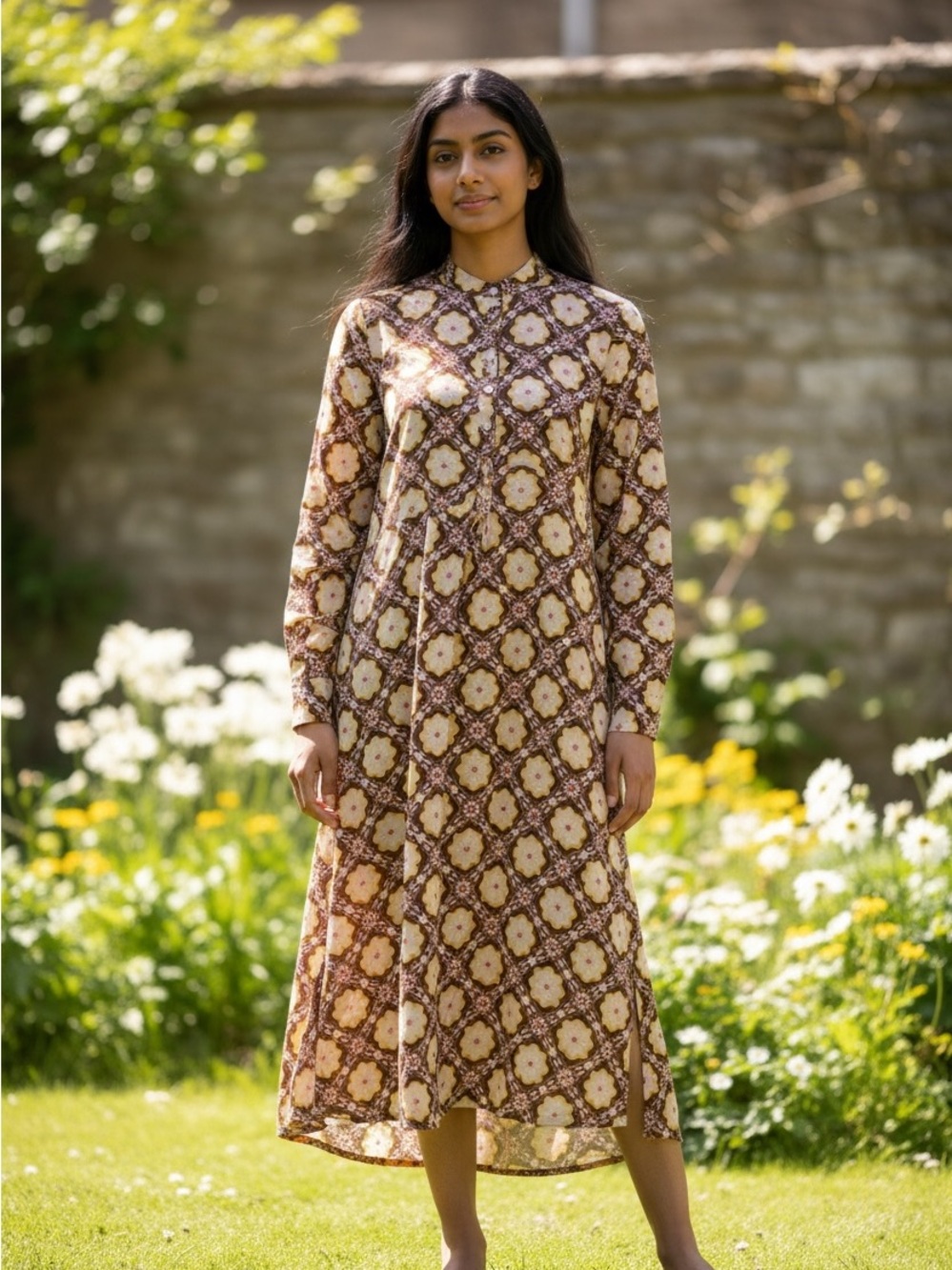 Mille Cotton Kaftan Midi Dress in Merida Print Size XS
